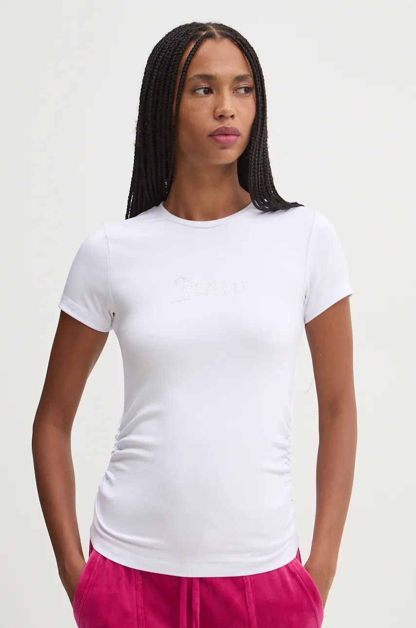 Juicy Couture tricou DOT RUCHED TEE femei, culoarea alb, JCWCT24311 Juicy Couture tricou DOT RUCHED TEE femei, culoarea alb, JCWCT24311