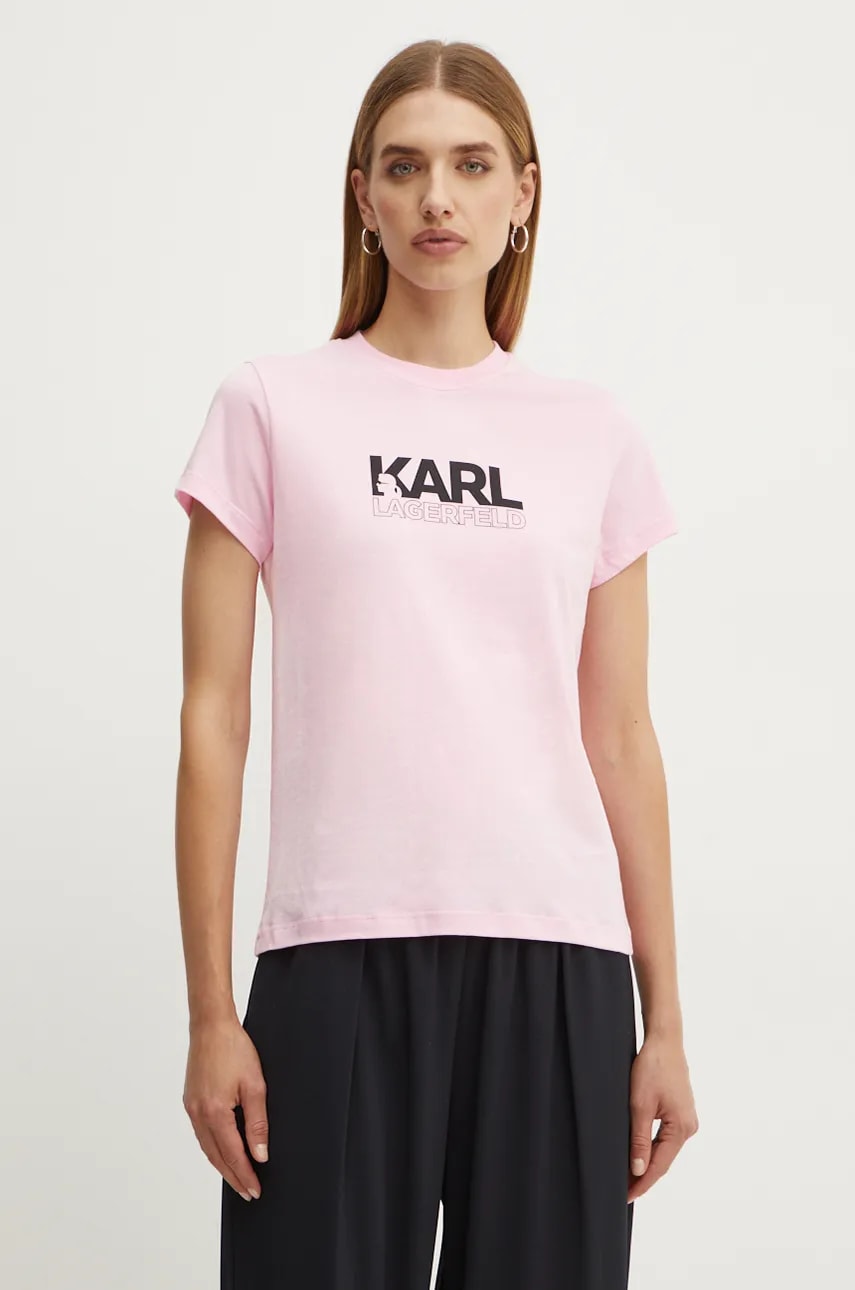 Karl Lagerfeld tricou din bumbac femei, culoarea roz, 24WW1703