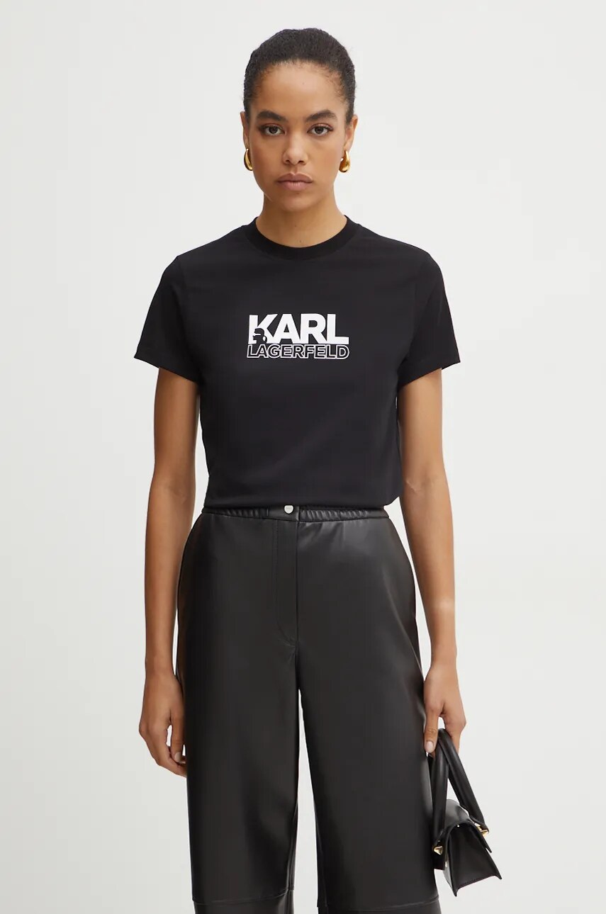 Karl Lagerfeld tricou din bumbac femei, culoarea negru, 24WW1703