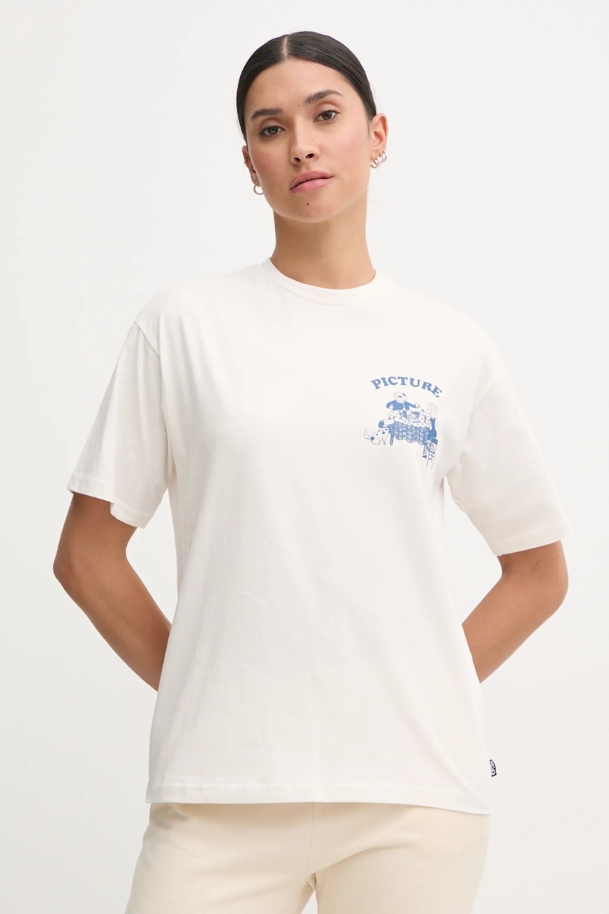 Βαμβακερό μπλουζάκι Picture D&S Doggo γυναικείο, χρώμα: μπεζ, WTS0554 φωτογραφία