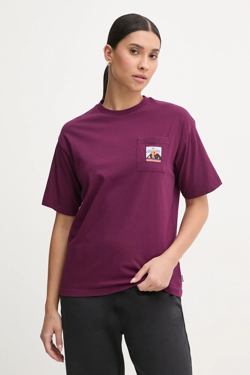 Picture tricou din bumbac Kiarra Pocket femei, culoarea bordo, WTS0581