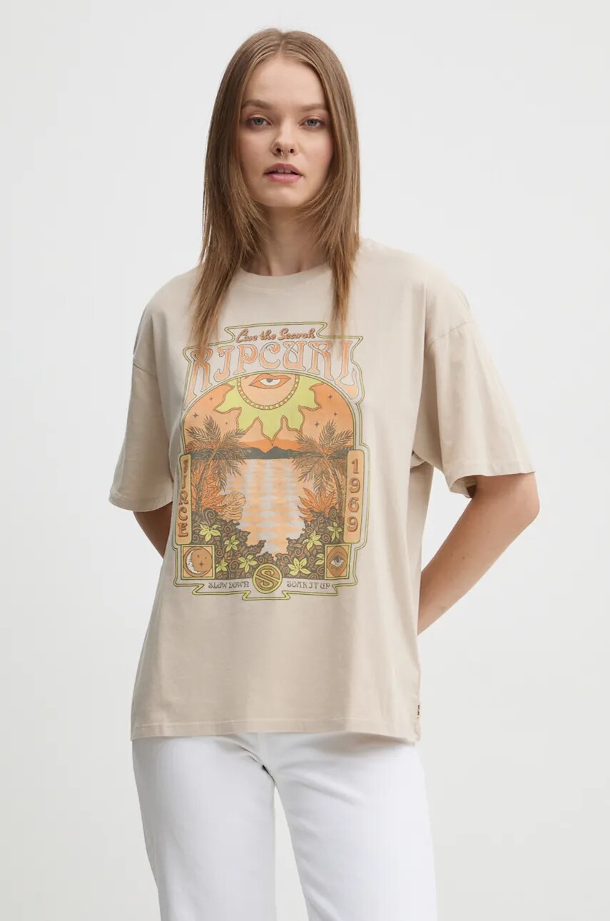 Rip Curl tricou din bumbac SLOW DOWN femei, culoarea bej, 0D4WTE