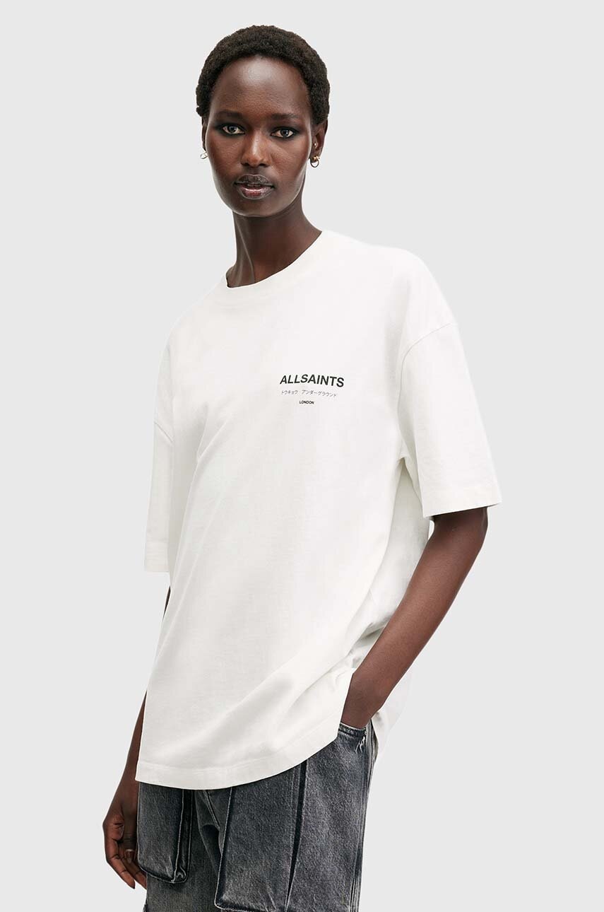 

Памучна тениска AllSaints UNDERGROUND SS CREW в бяло W029JZ, Бял