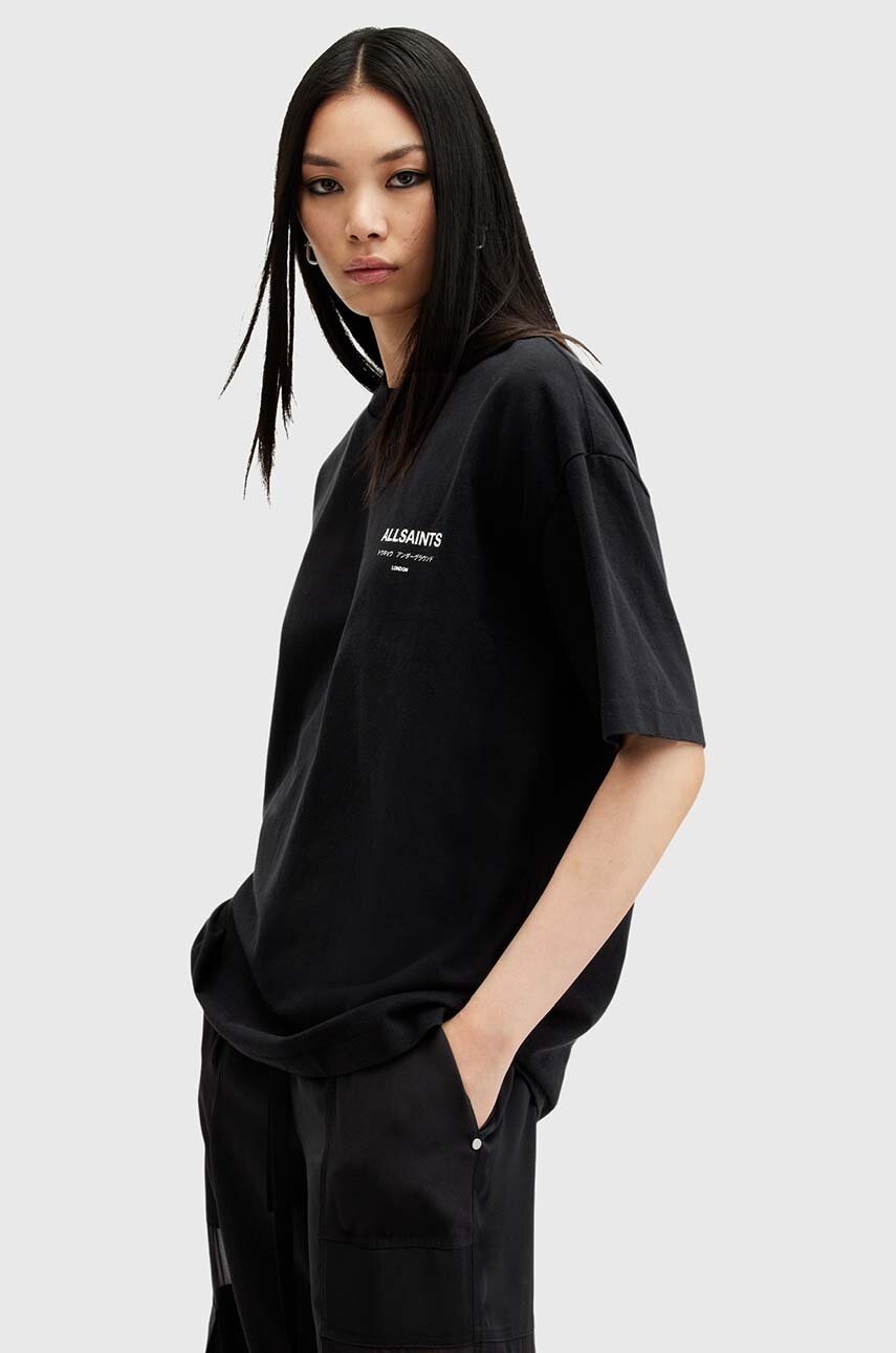 

Памучна тениска AllSaints UNDERGROUND SS CREW в черно W029JZ, Черен