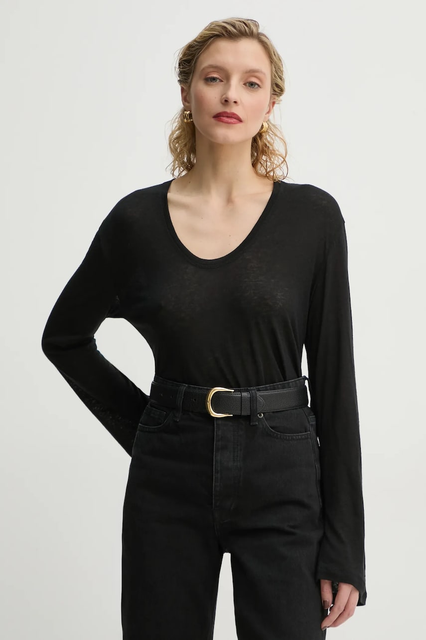 By Malene Birger longsleeve din amestec de in AMALOU culoarea negru, Q71621008Z By Malene Birger longsleeve din amestec de in AMALOU culoarea negru, Q71621008Z