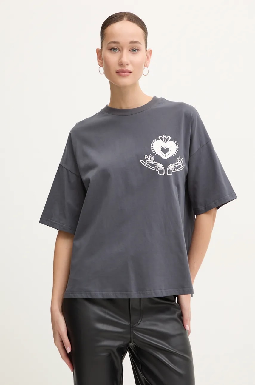 Never Fully Dressed tricou din bumbac Charcoal Midnight Romance Tee femei, culoarea gri, NFDTO1374