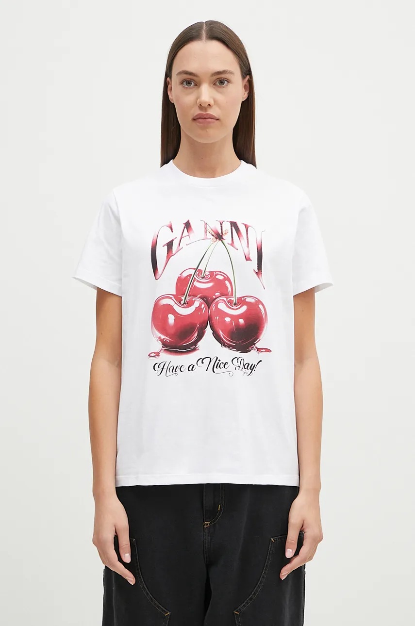 GANNI tricou din bumbac Basic Jersey Cherry