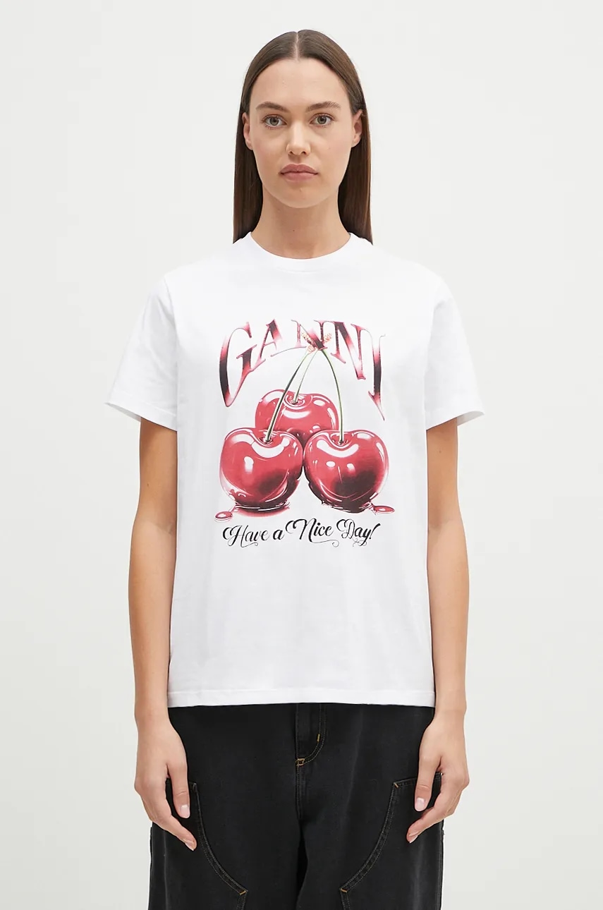 GANNI t-shirt bawełniany Basic Jersey Cherry
