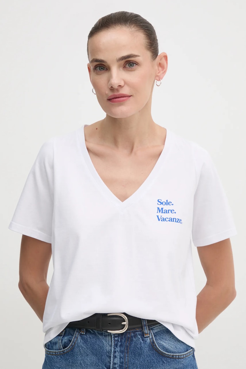 Drivemebikini tricou din bumbac Sole Mare femei, culoarea alb