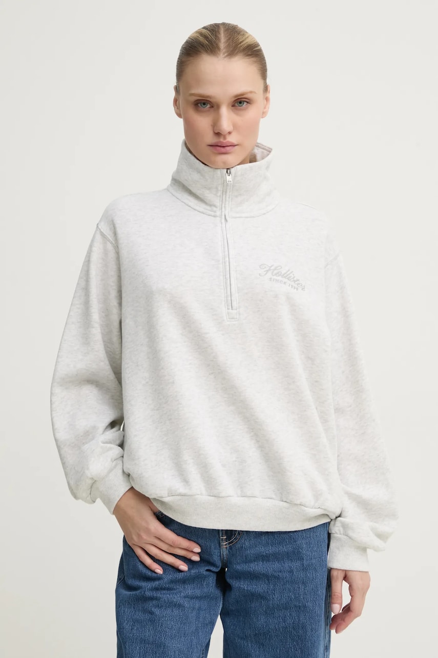 Hollister Co. bluza femei, culoarea gri, neted, KI352-4201 Hollister Co. bluza femei, culoarea gri, neted, KI352-4201