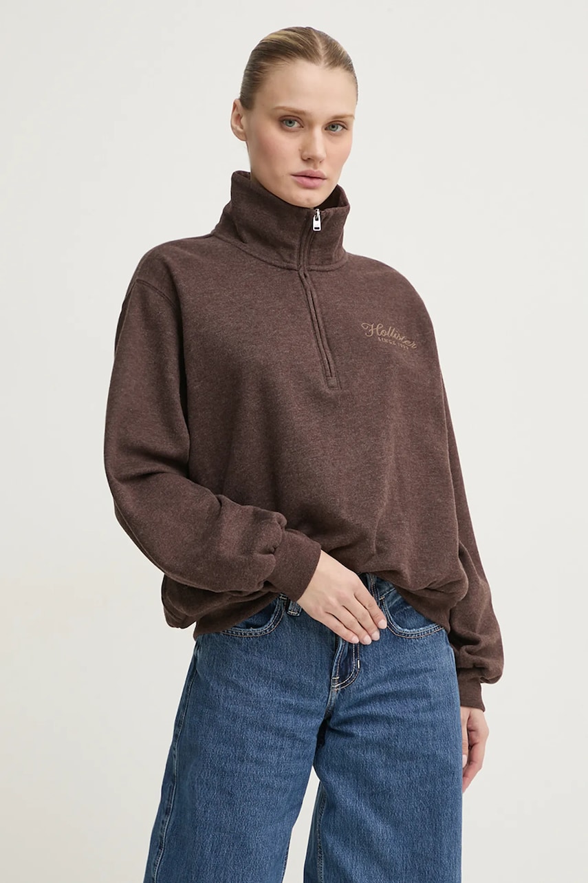 Hollister Co. bluza femei, culoarea maro, neted, KI352-4201 Hollister Co. bluza femei, culoarea maro, neted, KI352-4201