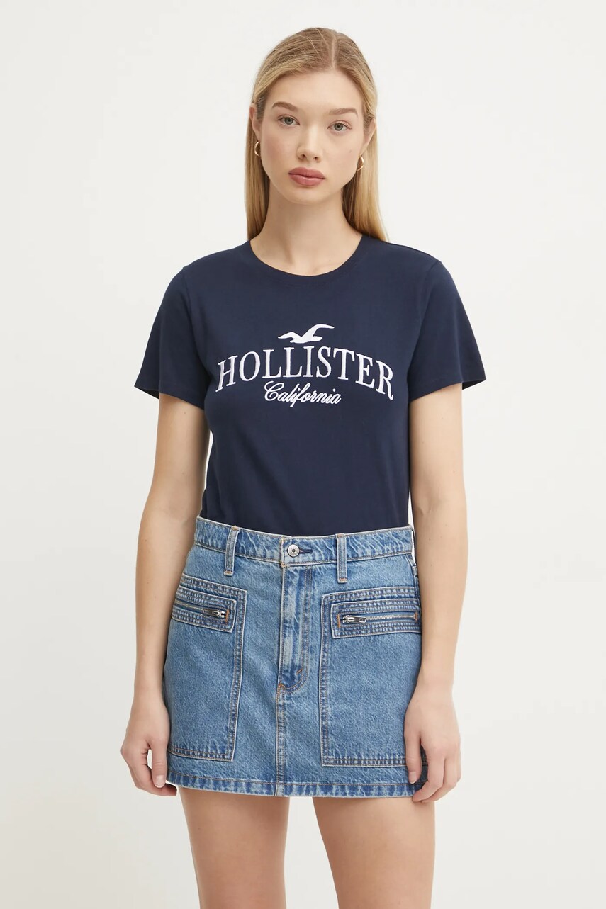 Hollister Co. tricou din bumbac femei, culoarea albastru marin, KI357-4017