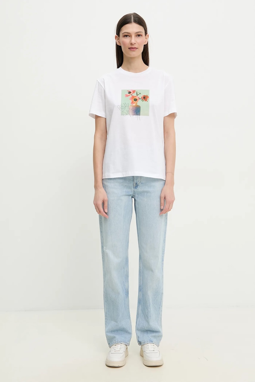 Хлопковая футболка PS Paul Smith женская цвет белый W2R.232V.PP4958 Хлопковая футболка PS Paul Smith женская цвет белый W2R.232V.PP4958