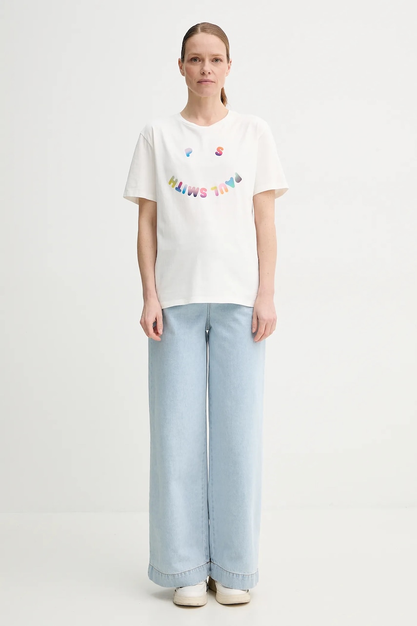 Хлопковая футболка PS Paul Smith женская цвет бежевый W2R.232V.PP4959 Хлопковая футболка PS Paul Smith женская цвет бежевый W2R.232V.PP4959