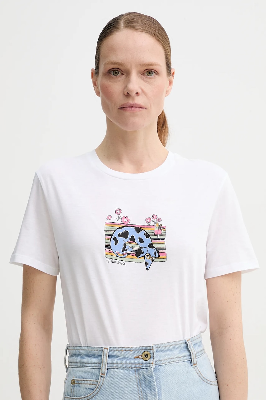 PS Paul Smith tricou din bumbac femei, culoarea alb, W2R.G799.PP4951 PS Paul Smith tricou din bumbac femei, culoarea alb, W2R.G799.PP4951