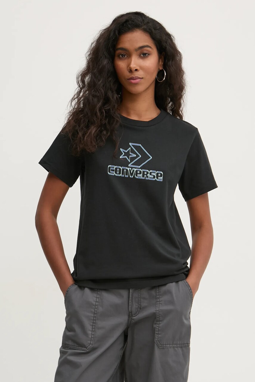 Converse tricou din bumbac femei, culoarea negru, 10027078-A02