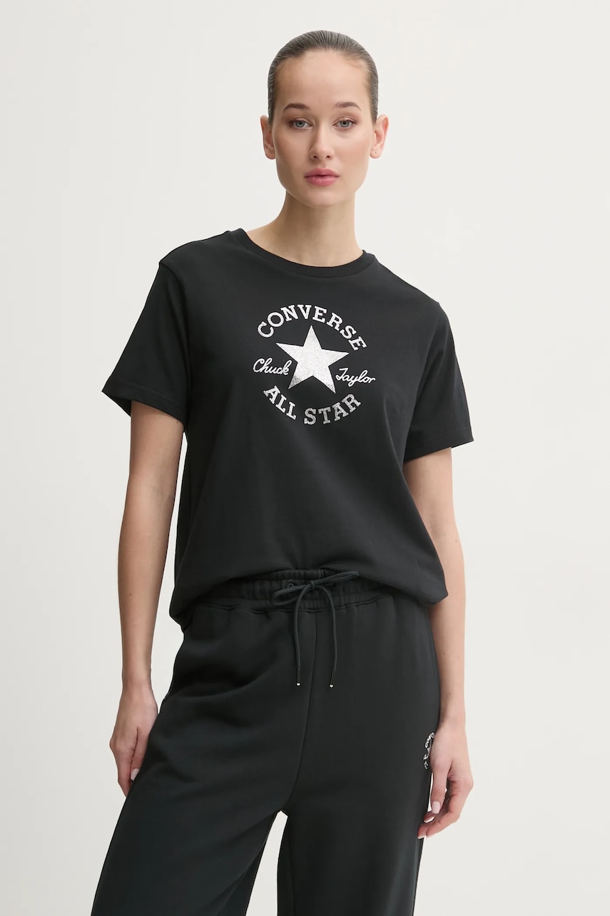 Converse tricou din bumbac femei, culoarea negru, 10027077-A02