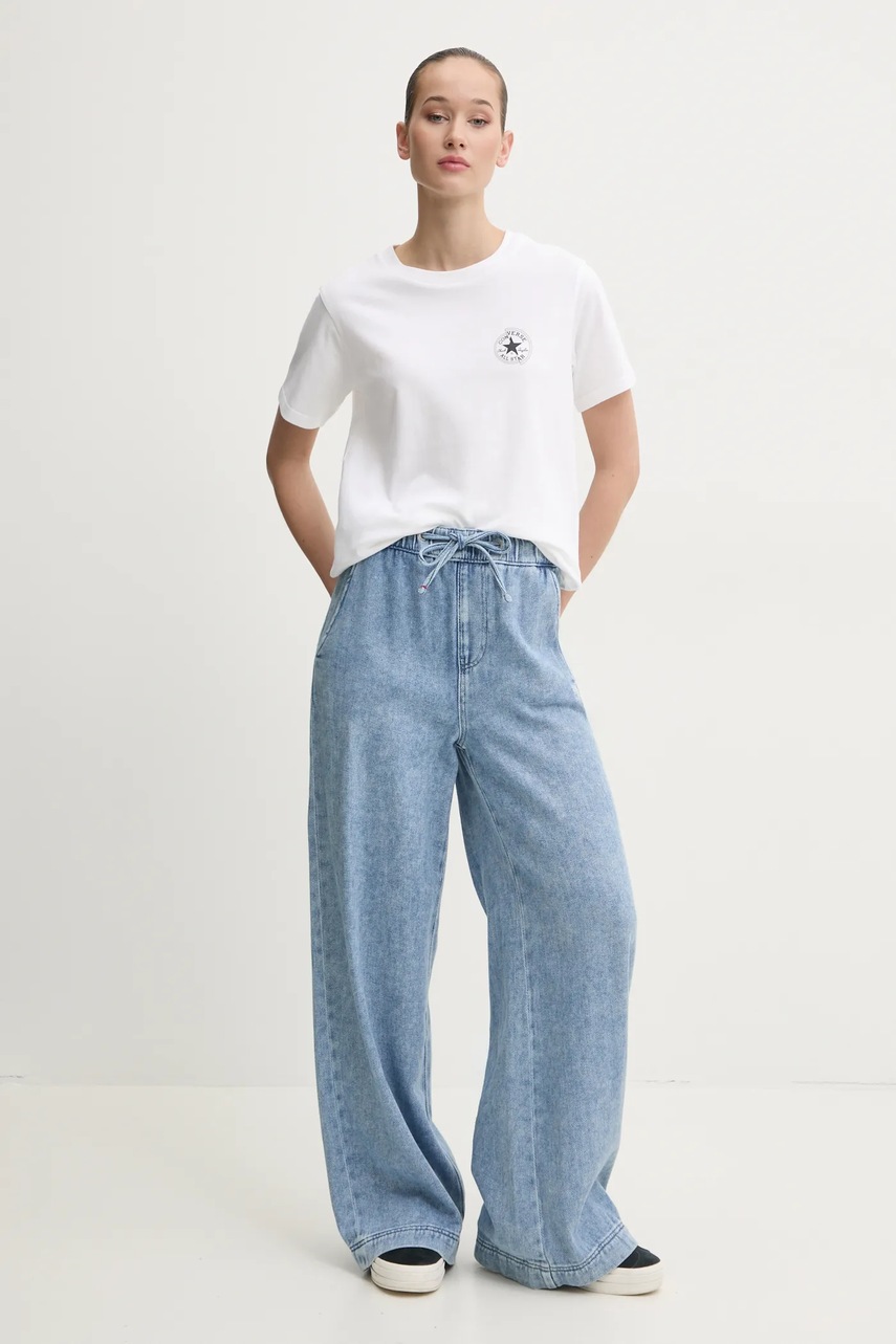 Βαμβακερό μπλουζάκι Converse γυναικείο, χρώμα: μπεζ, 10027570-A01 φωτογραφία