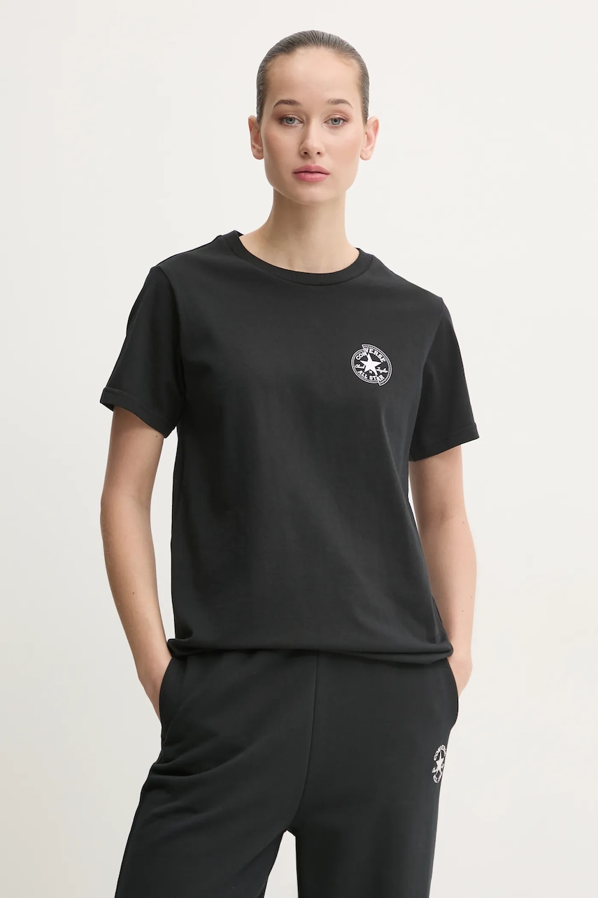 Converse tricou din bumbac femei, culoarea negru, 10027570-A02 Converse tricou din bumbac femei, culoarea negru, 10027570-A02