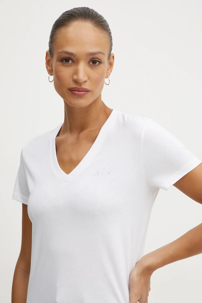 Armani Exchange tricou din bumbac femei, culoarea alb, 6DYT37 YJDGZ