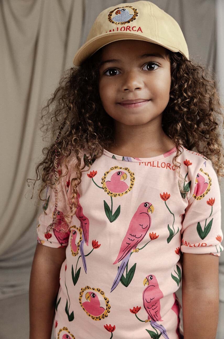 Mini Rodini tricou de bumbac pentru copii Parrots culoarea roz Mini Rodini tricou de bumbac pentru copii Parrots culoarea roz