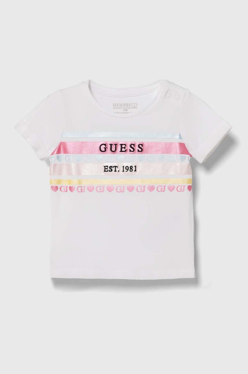 

Бебешка памучна тениска Guess в бяло A4YI03 K6YW4, Бял