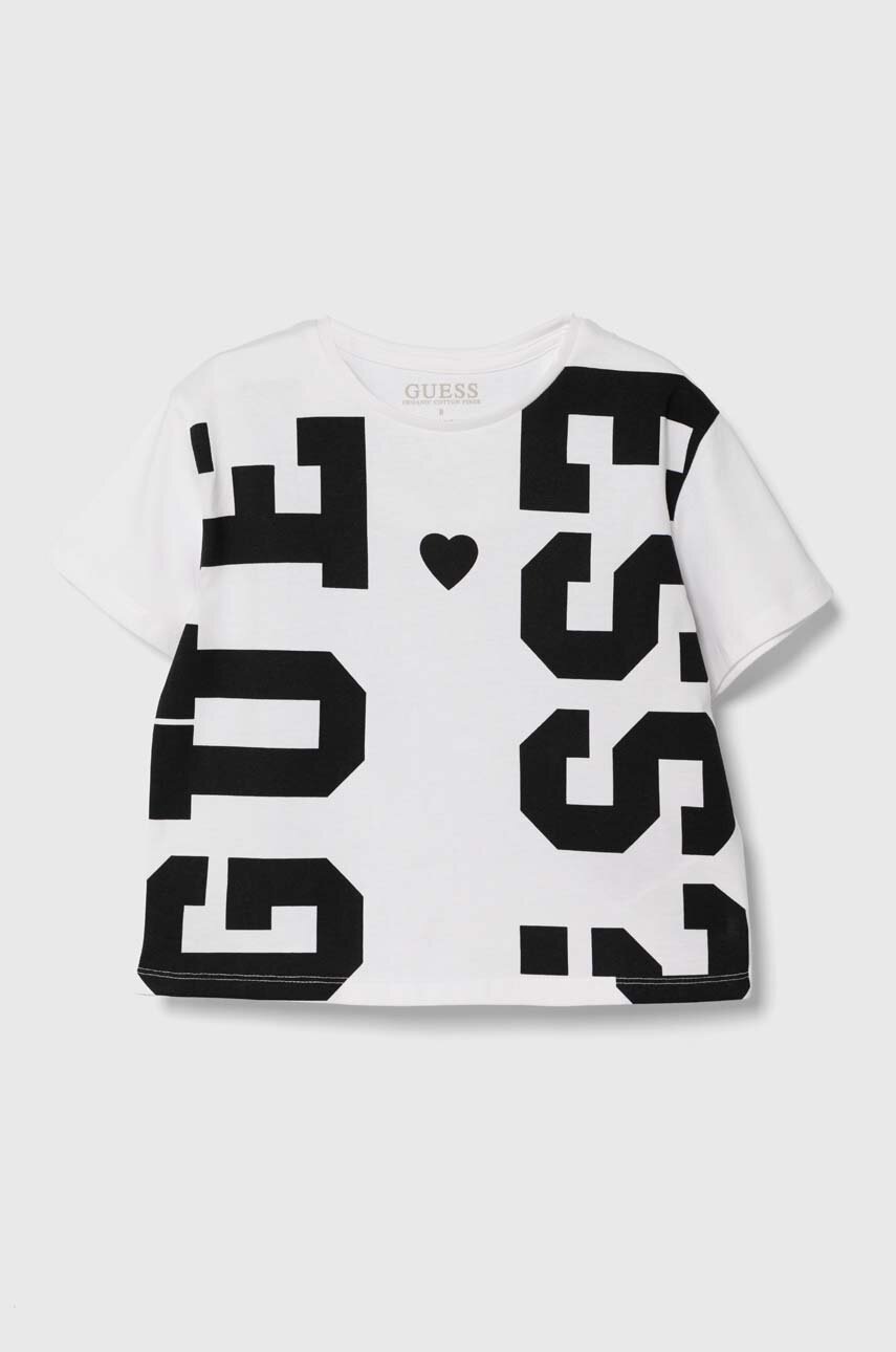 

Детска памучна тениска Guess в бяло J4YI02 K8HM4, Бял