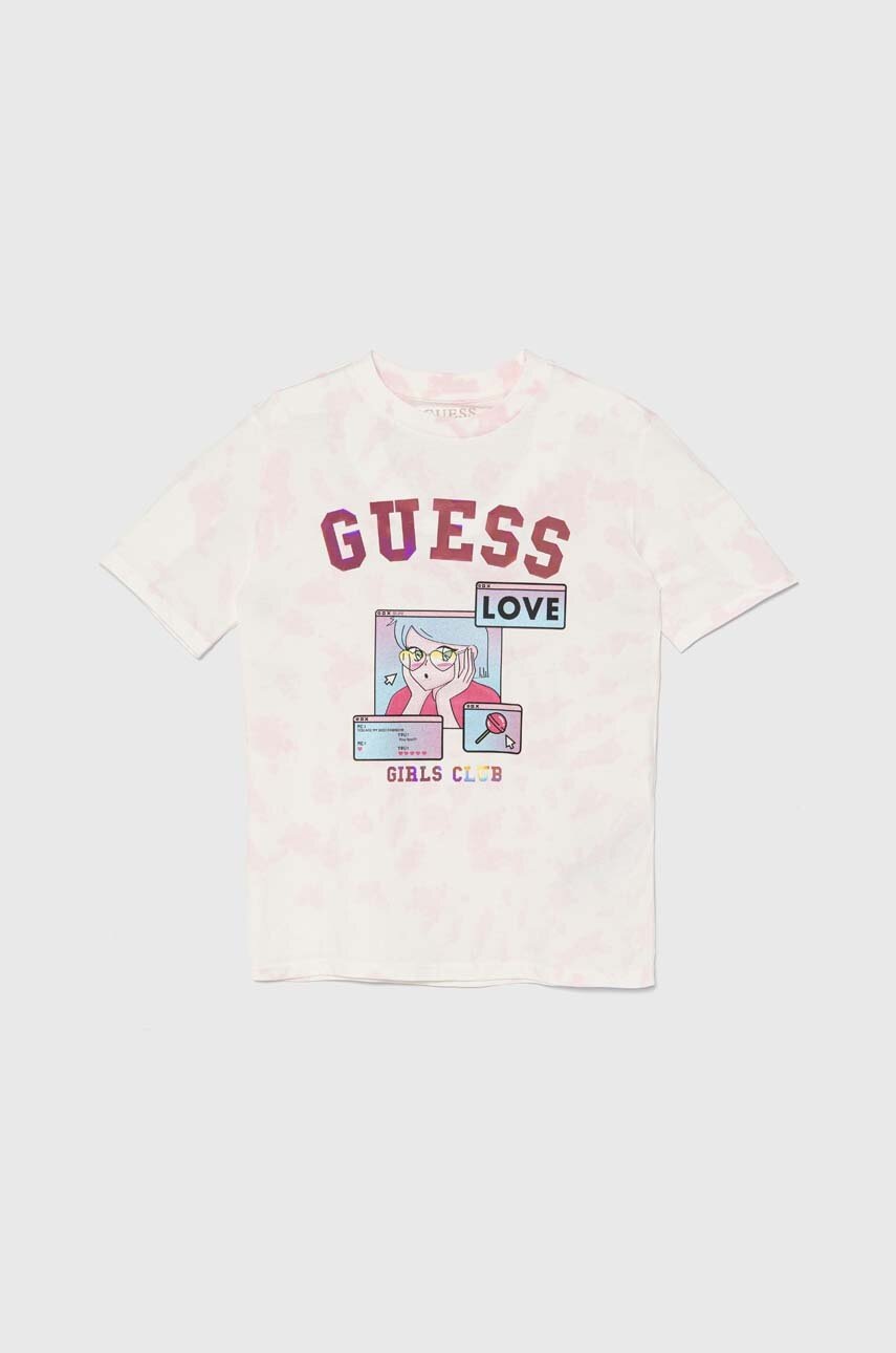Дитяча бавовняна футболка Guess колір рожевий J4YI14 K8HM4