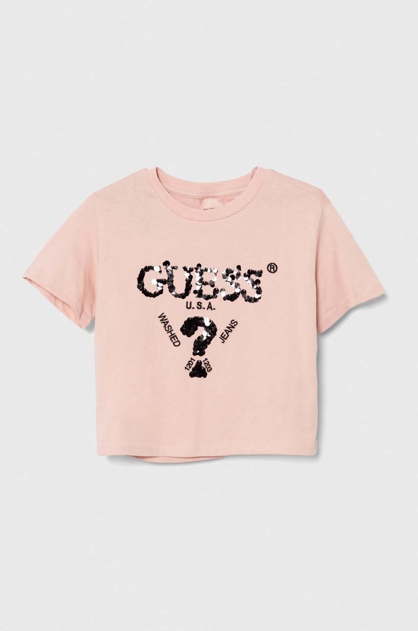 

Детска памучна тениска Guess в розово J4YI46 K8FQ4, Розов