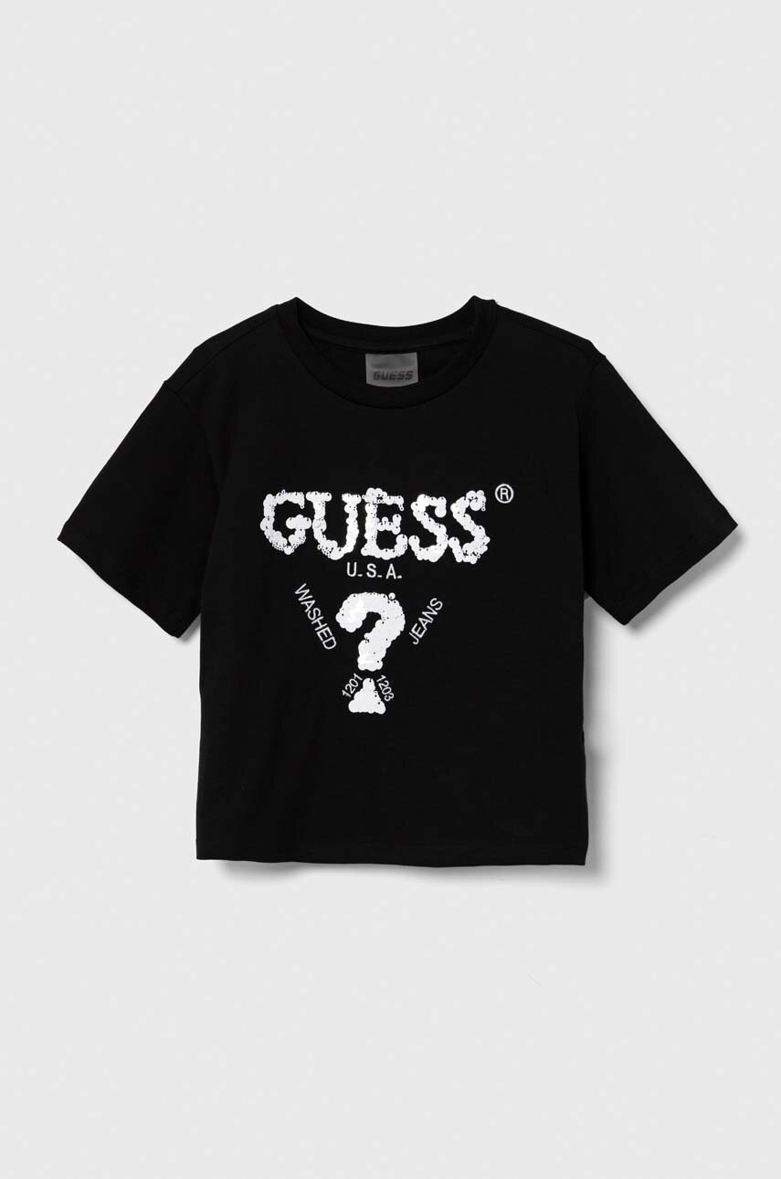 

Детска памучна тениска Guess в черно J4YI46 K8FQ4, Черен