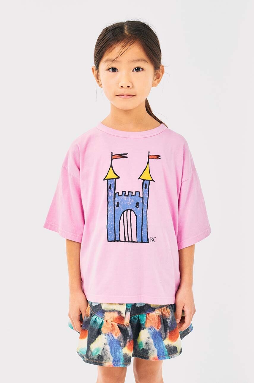 

Детска памучна тениска Bobo Choses Faraway Castle в розово 224AC005, Розов