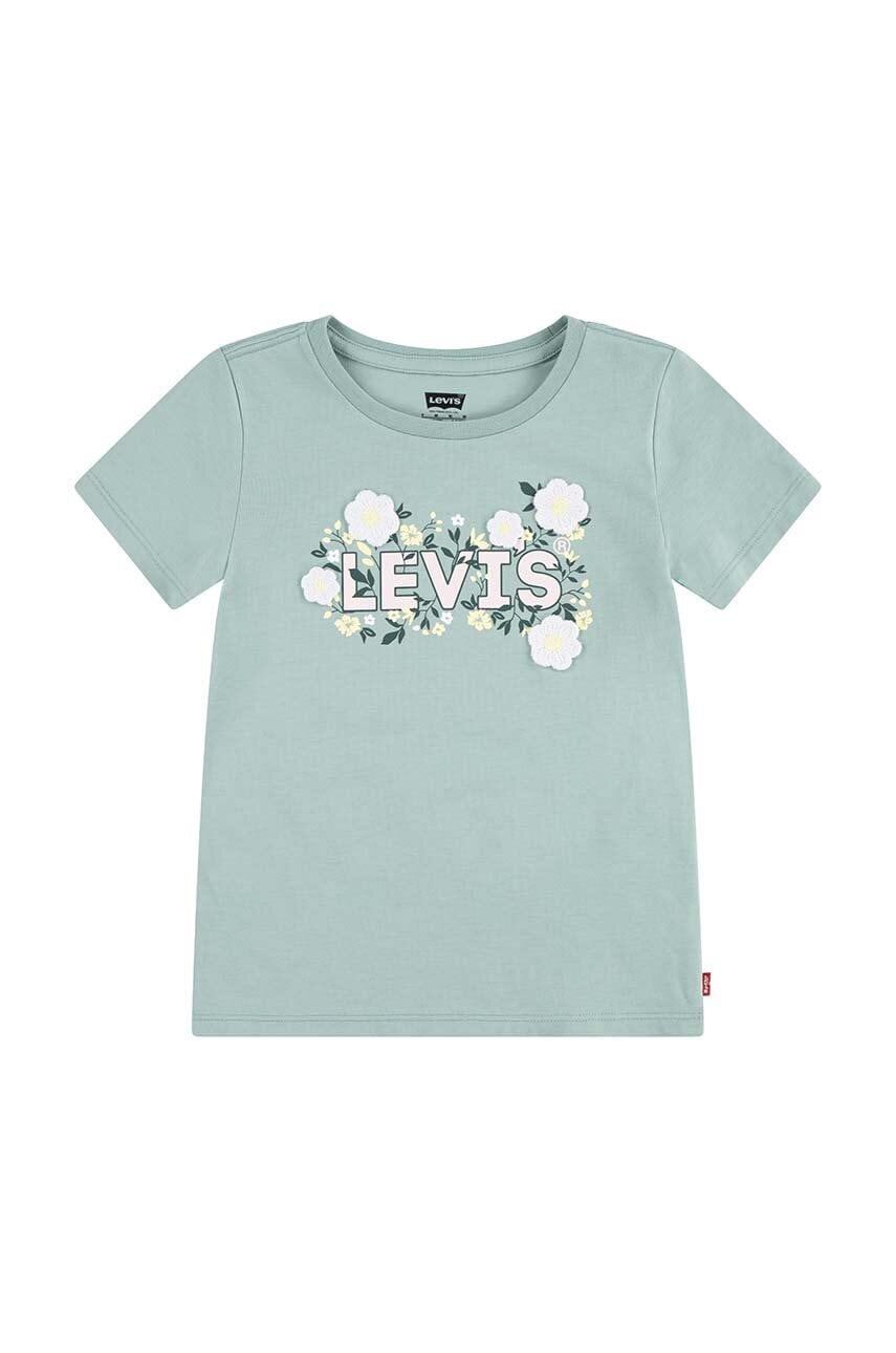 

Детска памучна тениска Levi's WILDFLOWERS BATWING TEE в тюркоазено 3EL036, Тюркоазен