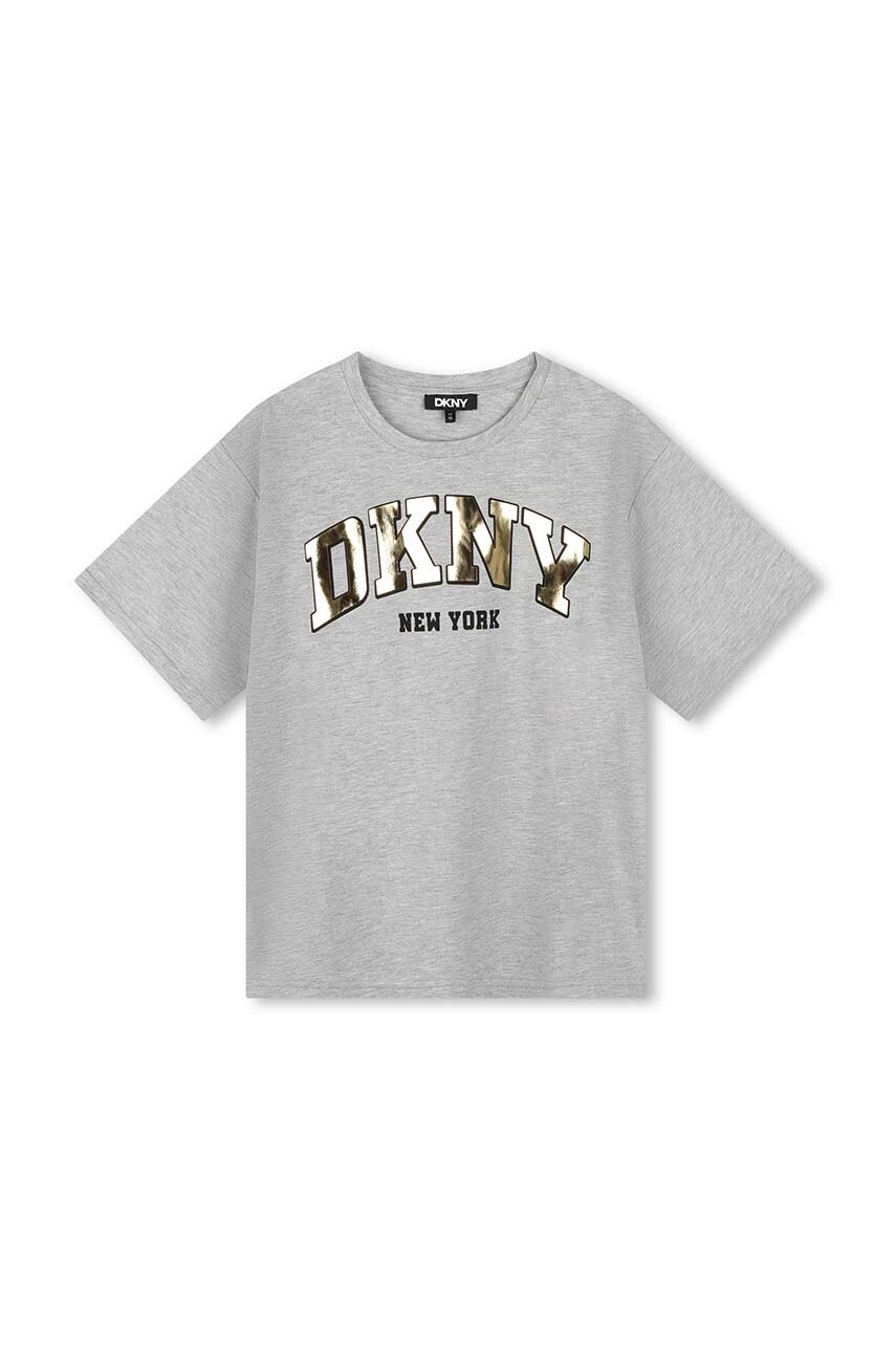 Детская хлопковая футболка Dkny цвет серый D62060 Детская хлопковая футболка Dkny цвет серый D62060