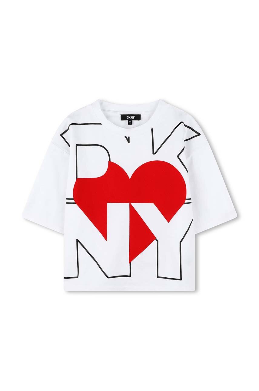 Dkny tricou de bumbac pentru copii culoarea alb, D62065