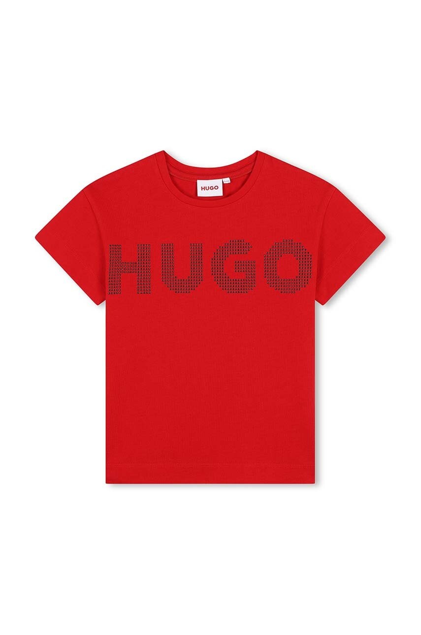 

Детска памучна тениска HUGO в червено G00204, Червен