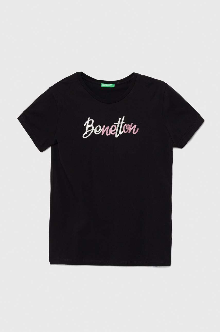United Colors of Benetton tricou de bumbac pentru copii culoarea negru, 3I1XC10JQ