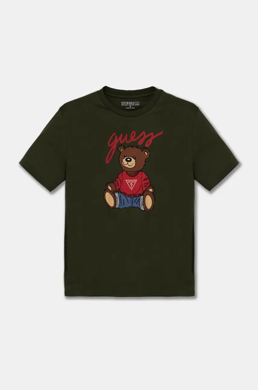 

Детска памучна тениска Guess в зелено H4BJ06 I3Z14, Зелен