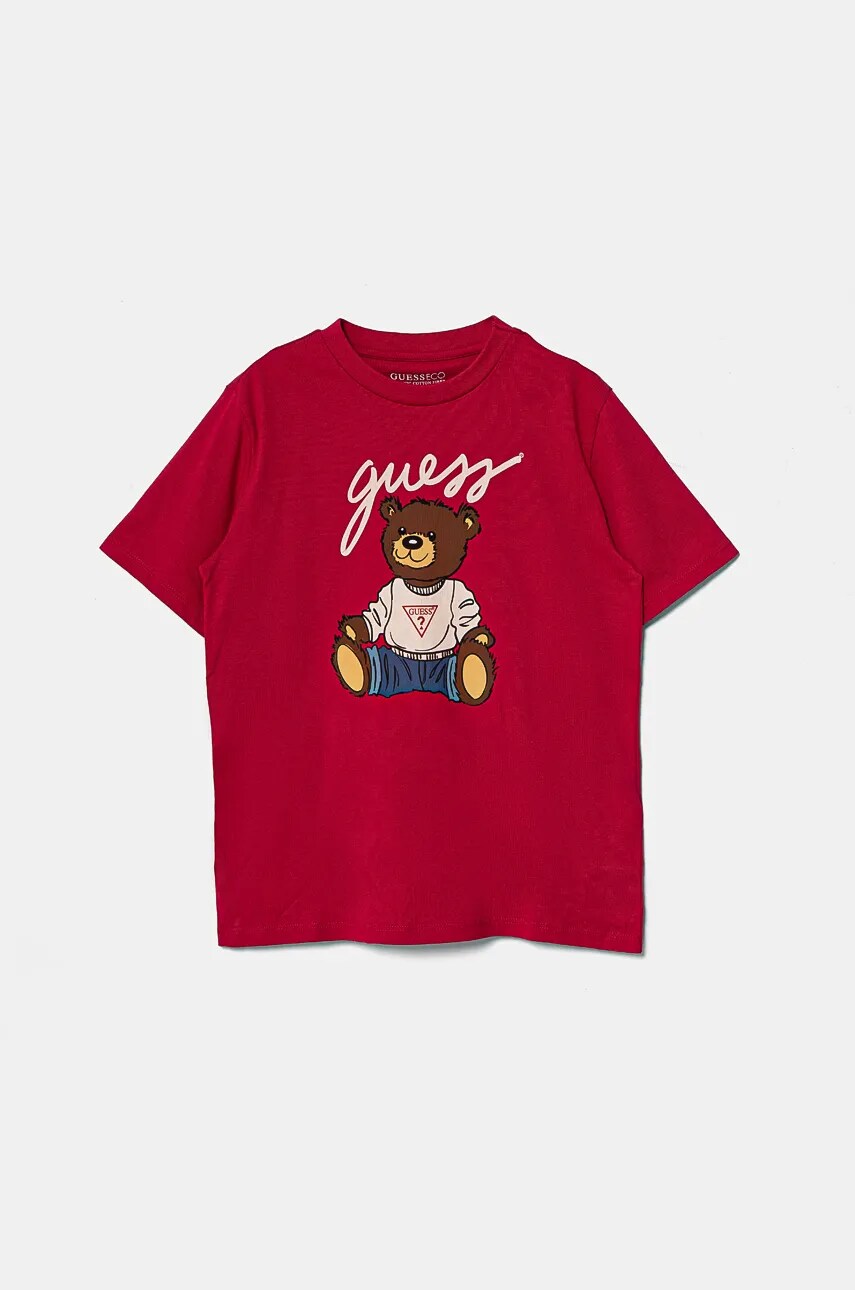 

Детска памучна тениска Guess в бордо H4BJ06 I3Z14