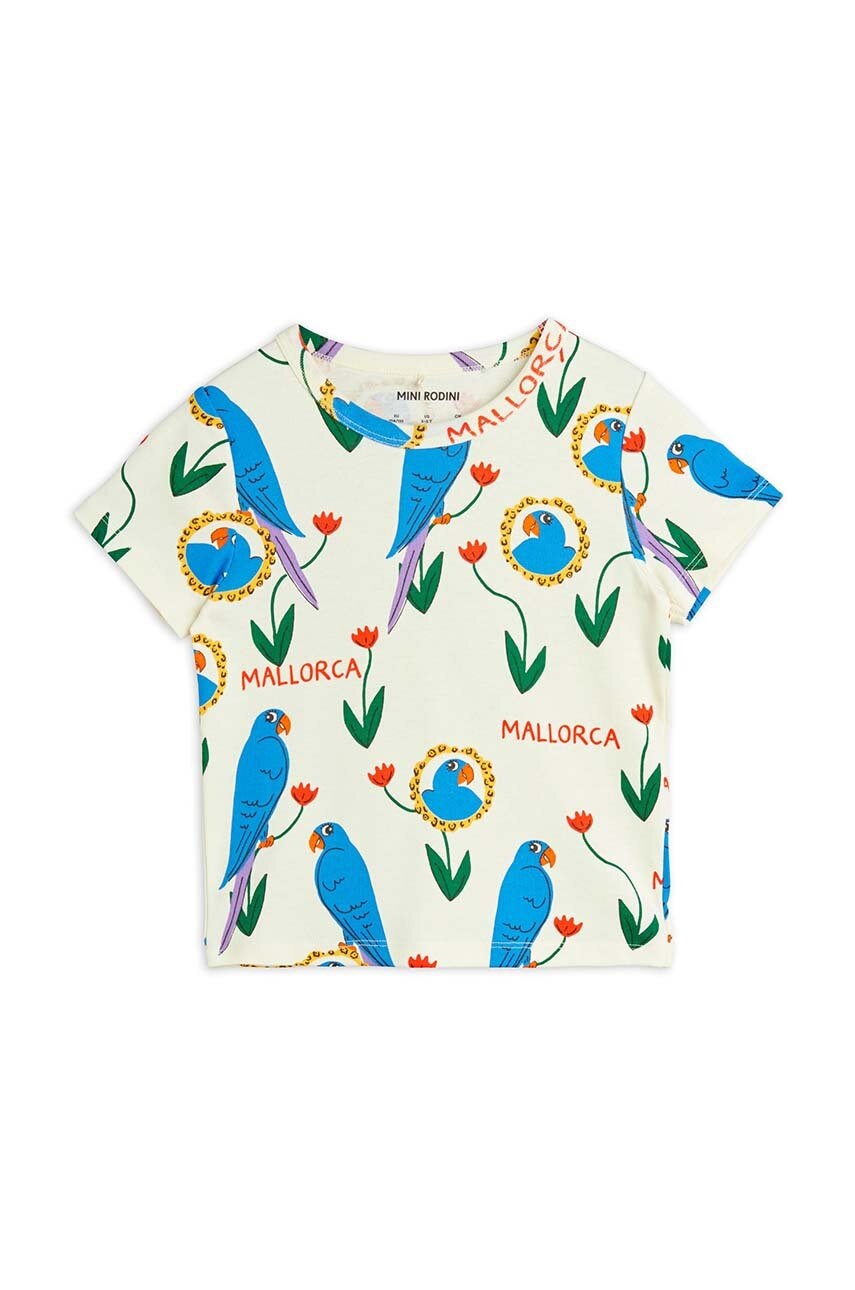 Детская хлопковая футболка Mini Rodini Parrots цвет бежевый узорная