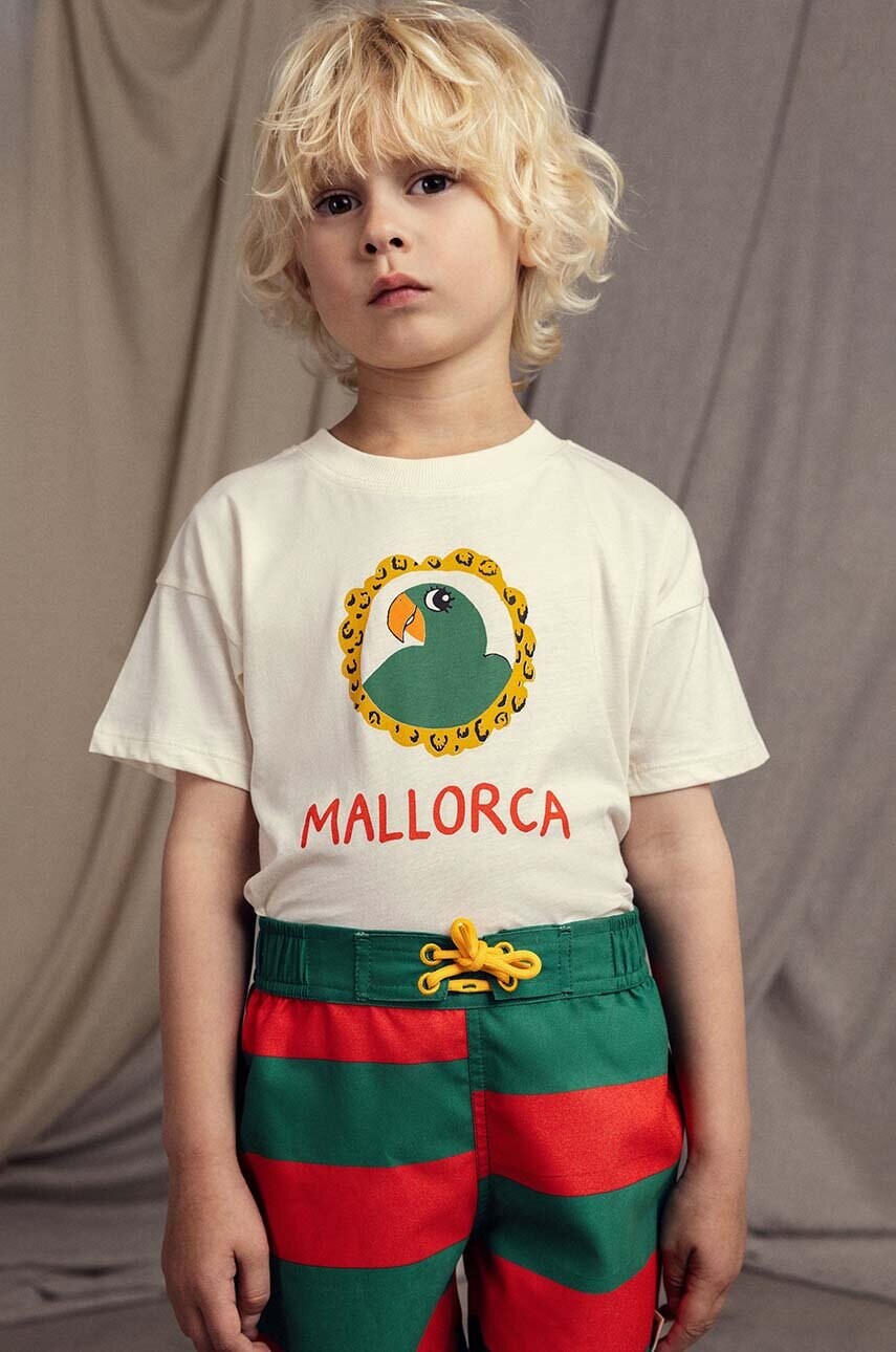 Mini Rodini tricou de bumbac pentru copii Parrot culoarea bej, cu imprimeu Mini Rodini tricou de bumbac pentru copii Parrot culoarea bej, cu imprimeu