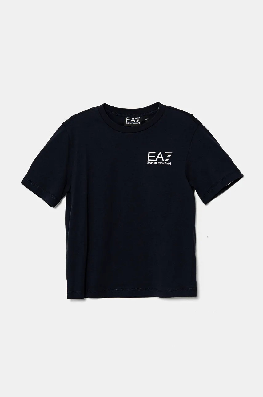 

Детска памучна тениска EA7 Emporio Armani в синьо с принт 8NBT51 BJ02Z, Тъмносин