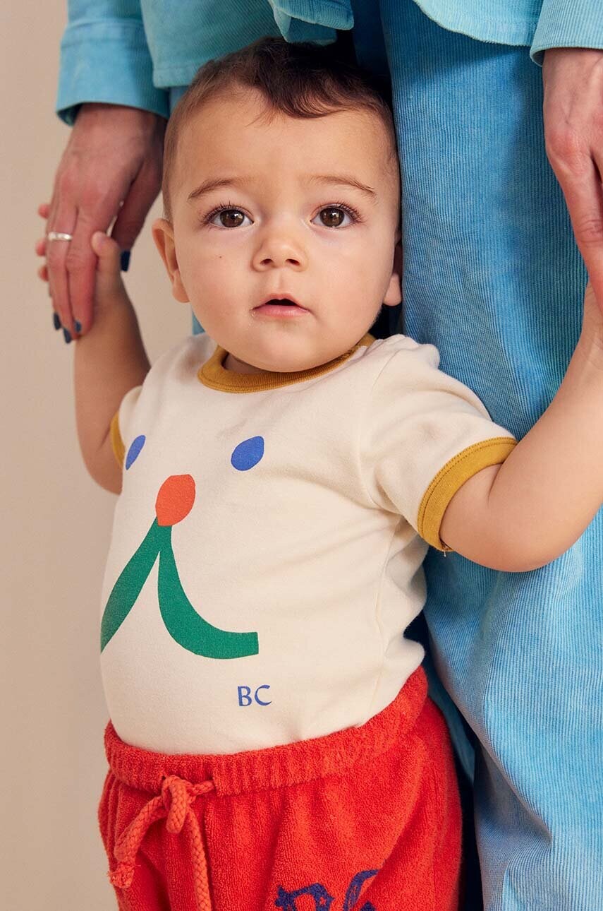 Bobo Choses tricou bebe Funny face culoarea bej, cu imprimeu, 224AB024