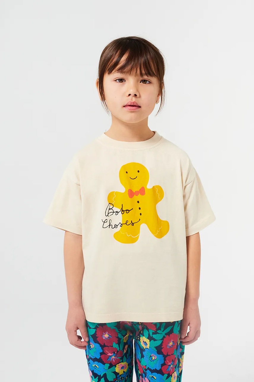 

Детска памучна тениска Bobo Choses Gingerbread в бежово с принт 224FC018, Бежов