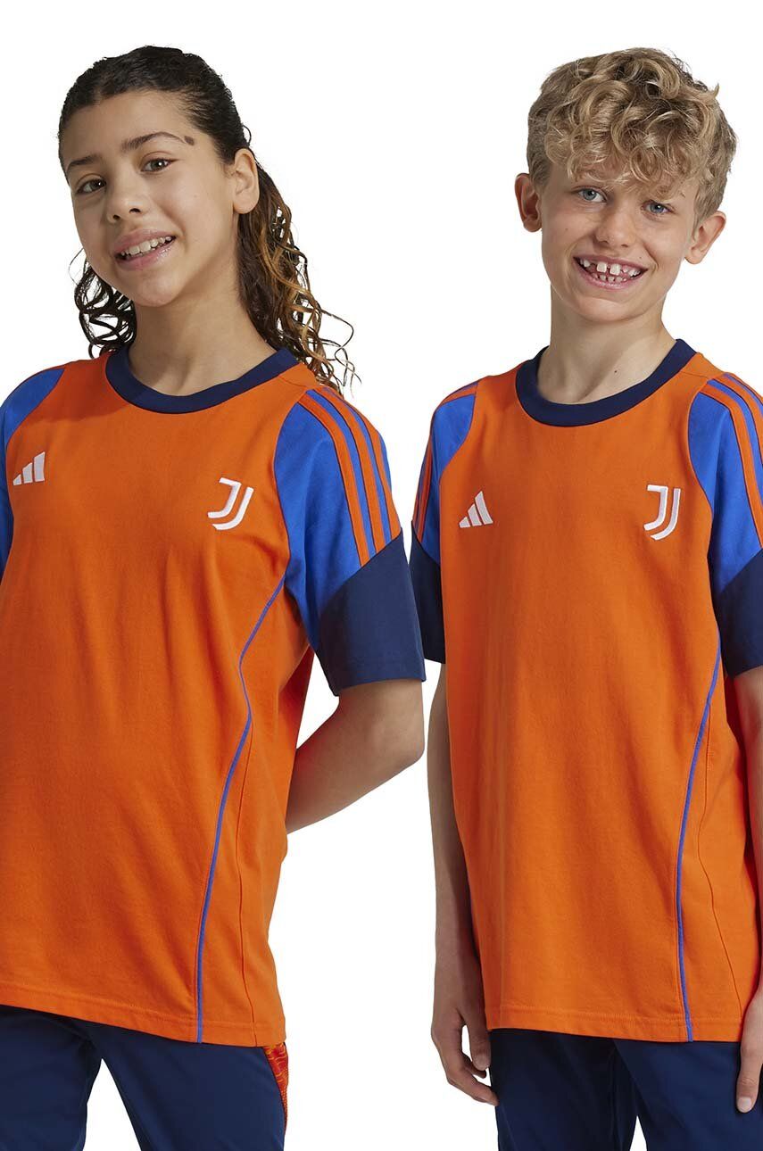 adidas Performance tricou de bumbac pentru copii JUVE TEEY culoarea portocaliu, cu imprimeu, IS5806