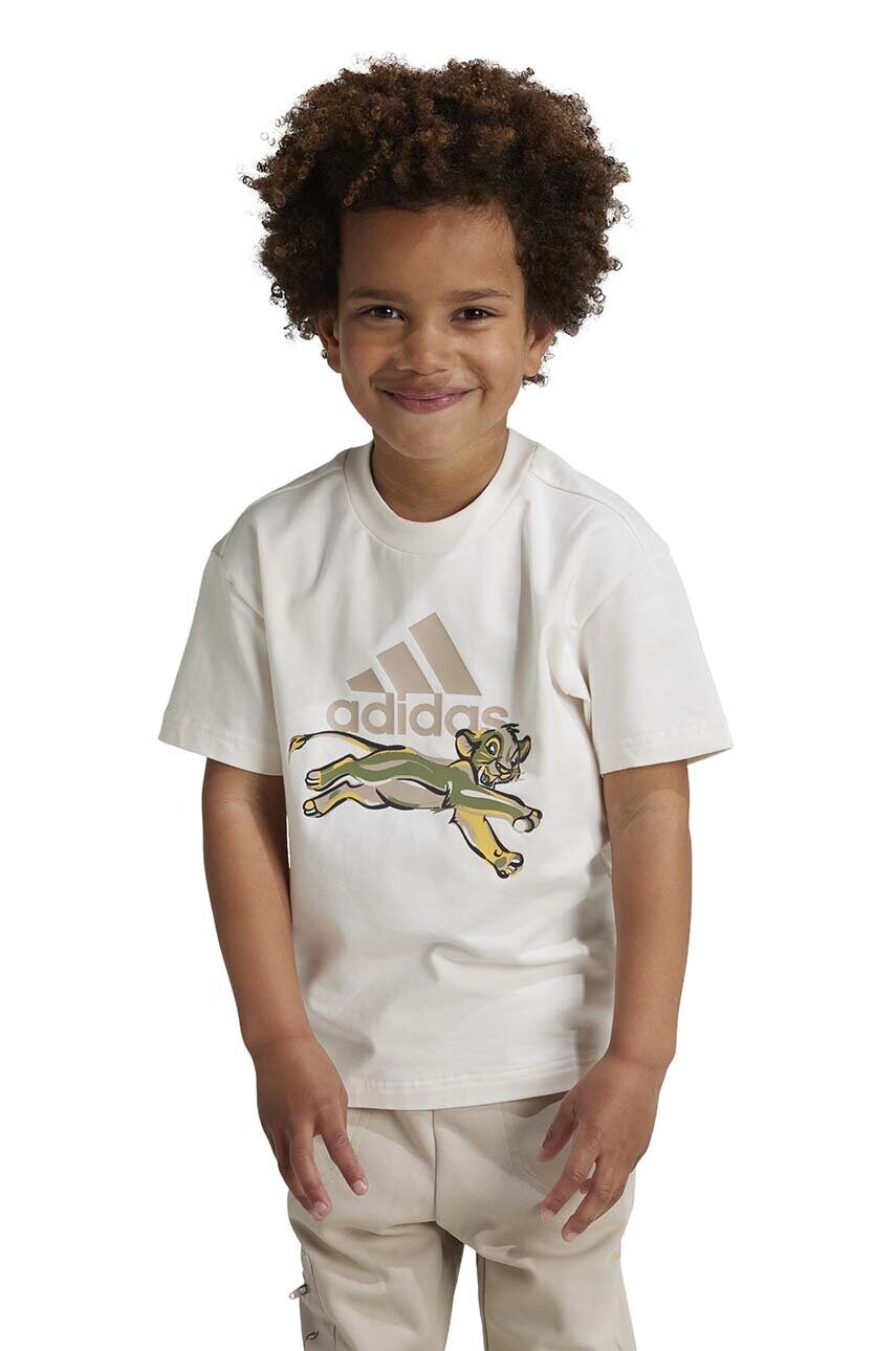 adidas tricou de bumbac pentru copii LK DY LK T x Disney culoarea bej, cu imprimeu, IV9643