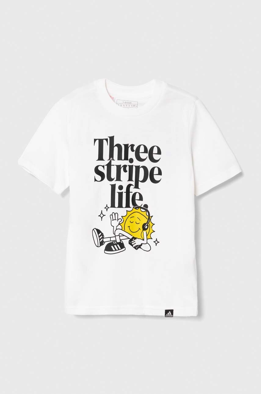 Детская хлопковая футболка adidas POS TABLE цвет белый с принтом IW2477 Детская хлопковая футболка adidas POS TABLE цвет белый с принтом IW2477