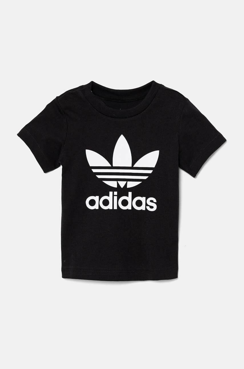 adidas Originals tricou de bumbac pentru copii TREFOIL TEE culoarea negru, cu imprimeu, IX5113 adidas Originals tricou de bumbac pentru copii TREFOIL TEE culoarea negru, cu imprimeu, IX5113