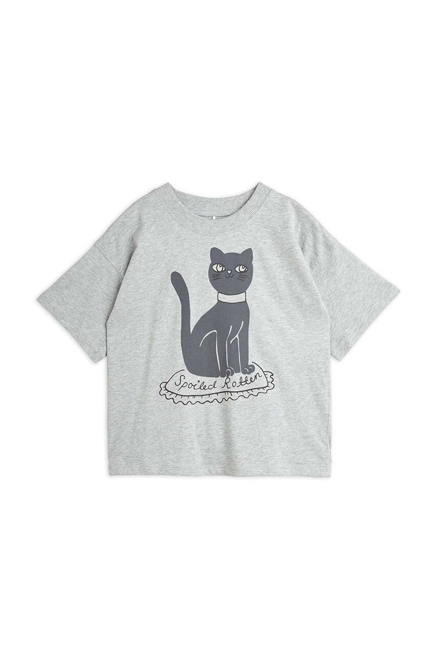 Mini Rodini tricou de bumbac pentru copii Cat culoarea gri, cu imprimeu, 2472012294