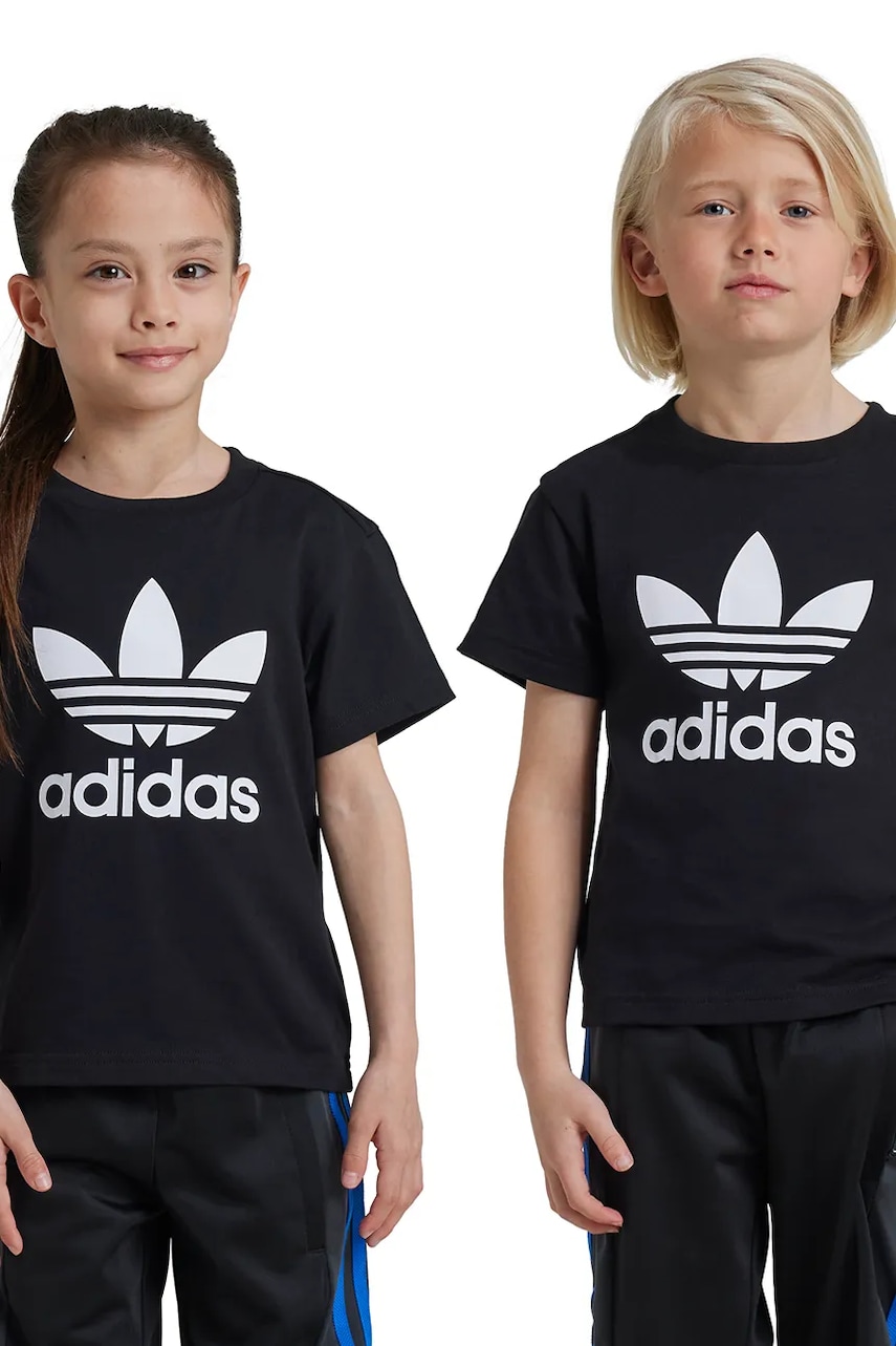 adidas Originals tricou de bumbac pentru copii TREFOIL TEE culoarea negru, cu imprimeu, IY2385