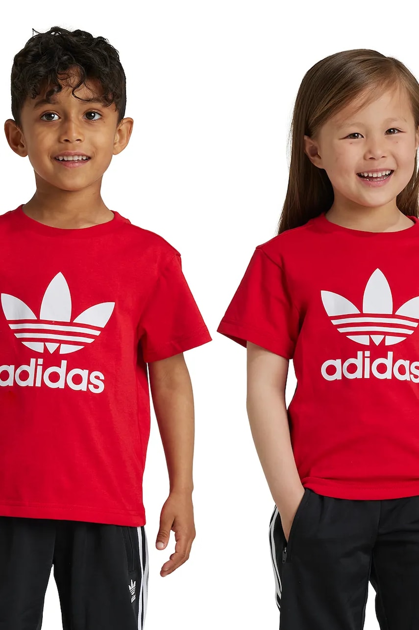 adidas Originals tricou de bumbac pentru copii TREFOIL TEE culoarea rosu, cu imprimeu, IY2387 adidas Originals tricou de bumbac pentru copii TREFOIL TEE culoarea rosu, cu imprimeu, IY2387